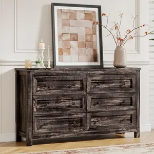AMERLIFE Farmhouse 6 Drawers Dresser, Wood Rustic Chest of Drawers for Bedroom, Closet Storage Dressers Organizer, 6 Drawers Chest for Living Room