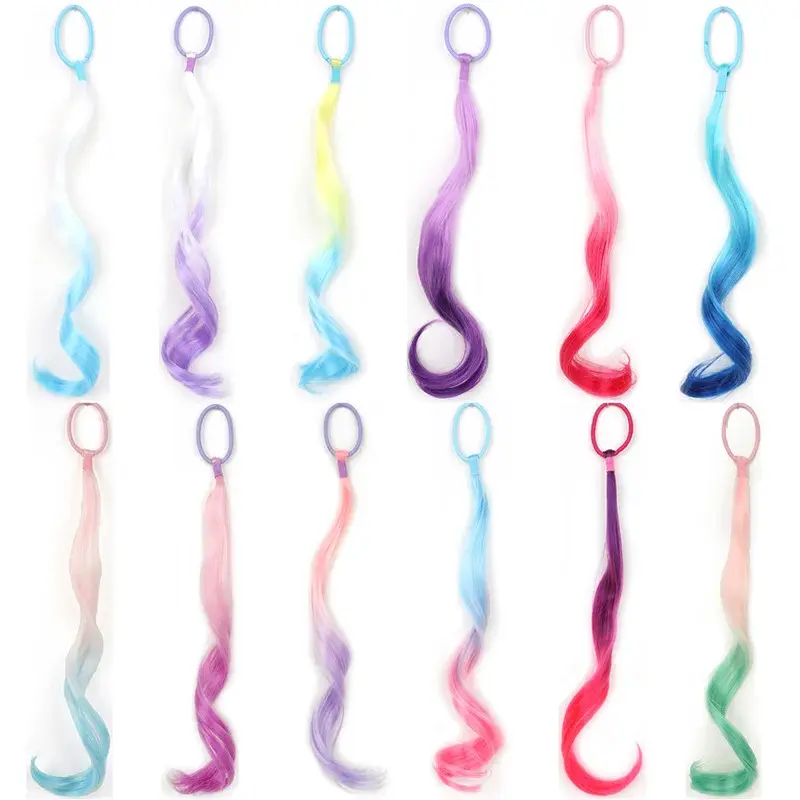 Colored Hair Extensions Synthetic 14"  Lightweight Colored Hair Extensions for  Curly Ponytail Extension with Elastic Tie