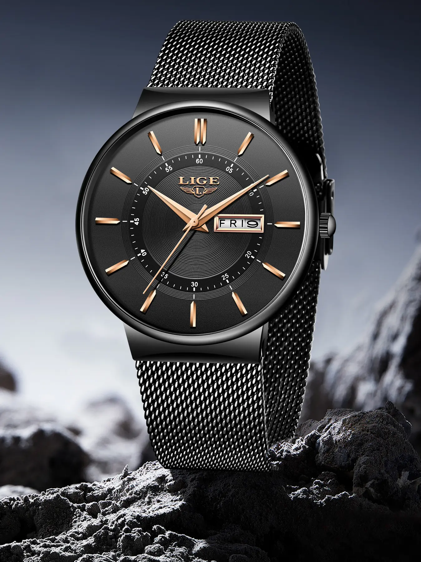 Minimalist style watch, unisex black blue
