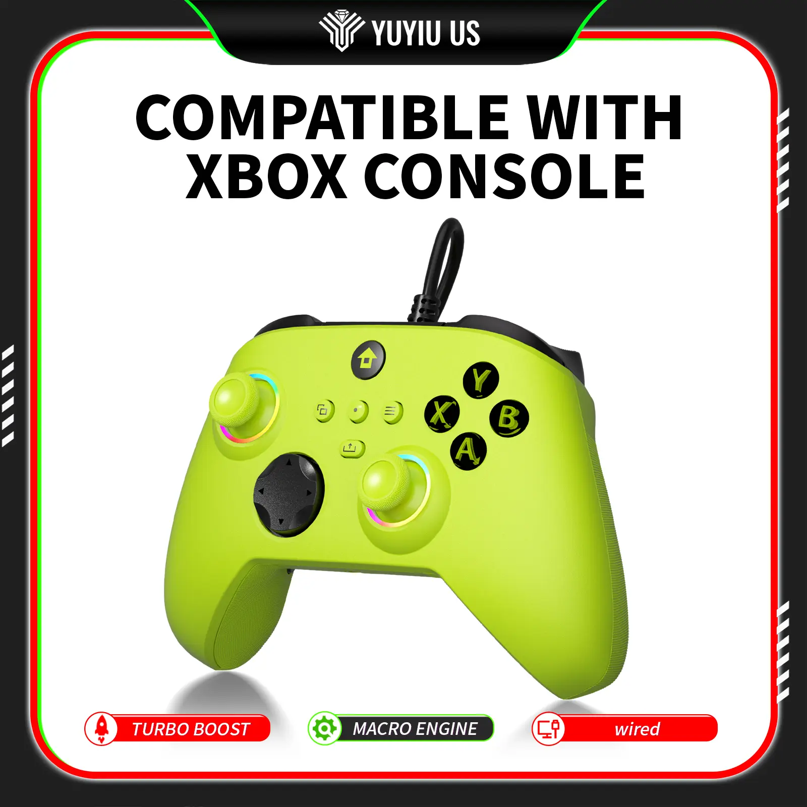 YUYIU Wired Controller for Xbox One, Xbox Series X|S, PC, Steam, iOS – Linear Triggers, Macro & Turbo, Dual Shock Programmable, USB-C Plug & Play, Audio Support, RGB Backlight, Back to School, SOHOCHIC techvibes