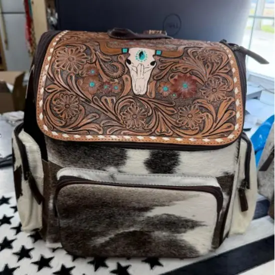 Tooled leather & long horn and cowhide 3
