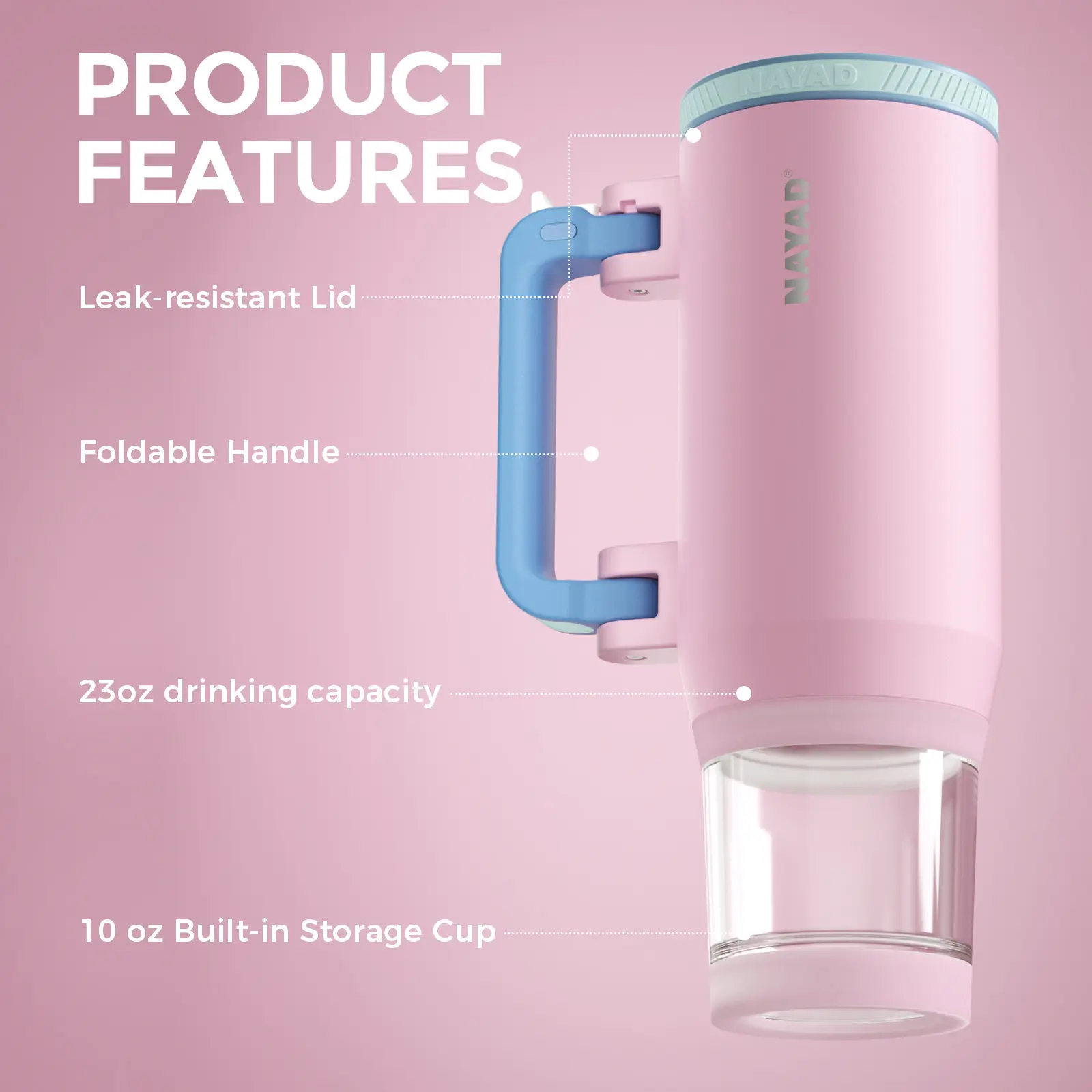 NAYAD HydroStash 2-in-1 Tumbler 33oz(23 water+10 storage) Leak-Proof Insulated Bottle with Hidden Storage Carry Tote & Foldable Handle Portable