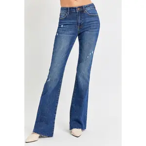 RISEN Full Size Distressed Mid Rise Flare Jeans Plus Size