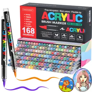 Acrylic Paint Markers Set, Automatic Ink Control Soft Brush Tip for Wood Rock Glass Canvas Stone Fabric Glass Metal Ceramic Canvas DIY Crafts Art Supplies,Back to  School,Halloween,Christmas Gift