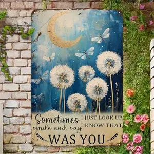 Vintage Butterfly & Dandelion Pattern Abstract Botanical Print Metal Sign, 1 Count Creative Artistic Wall Art, Wall Decor for Home Living Room Bedroom Study Room, Ornaments
