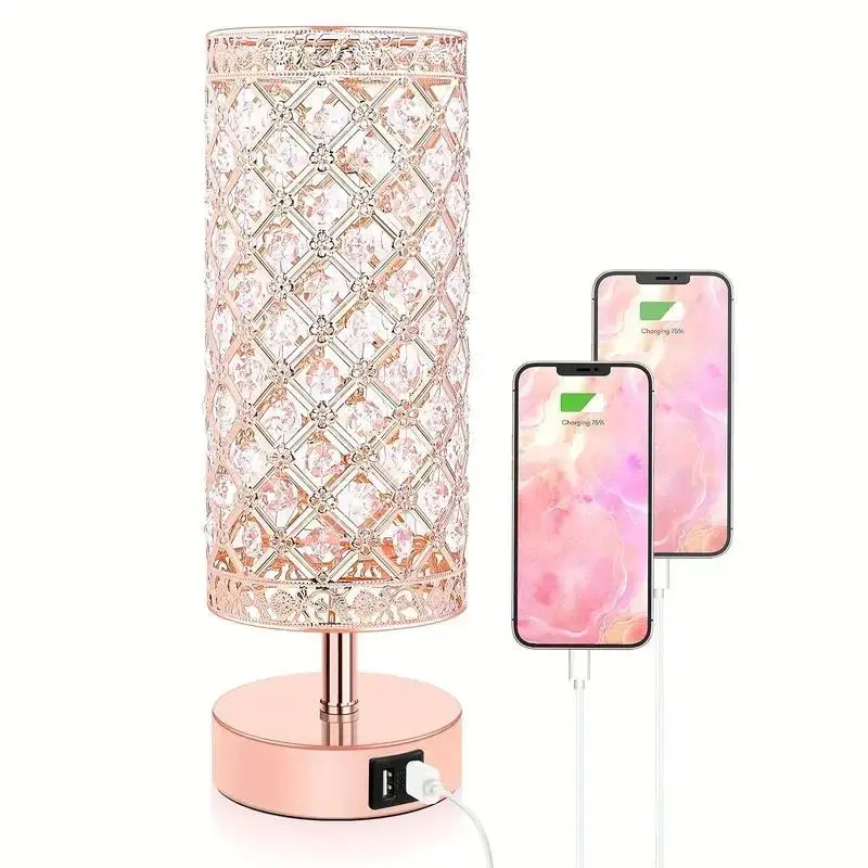 MATULSA Touch Control Crystal Table Lamps With 2 USB Ports, Dimmable Bedside Nightstand Lamps With Decorative Crystal, Small Table Lamps For Bedroom Living Room, Office, Led Bulbs Included