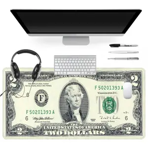 Dollar Bill extended gaming desk mat, Classic Money pattern desk protection pad, Desk accessories, anti-slip rubber lock edge high-definition printing, suitable for computers, offices, homes, as a gift for family and friends