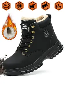 Men's Winter High Top Work Shoes, Industrial Construction Boots, Work Protective Shoes, Work Safety Footwear, Casual Comfortable Warm Thick Sole, Suitable for Construction Sites, Warehouse Moving, Sizes 37-48