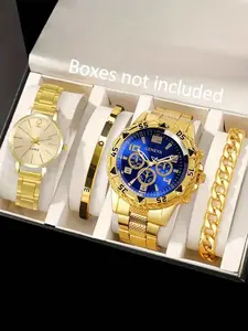 Couple Quartz Watch Set, Fashion Watch & Bracelet Set for Party, Daily Clothing Decor, Trendy All-match & Exquisite Watch Set for Birthday Gift, Fashionable Stylish Watch