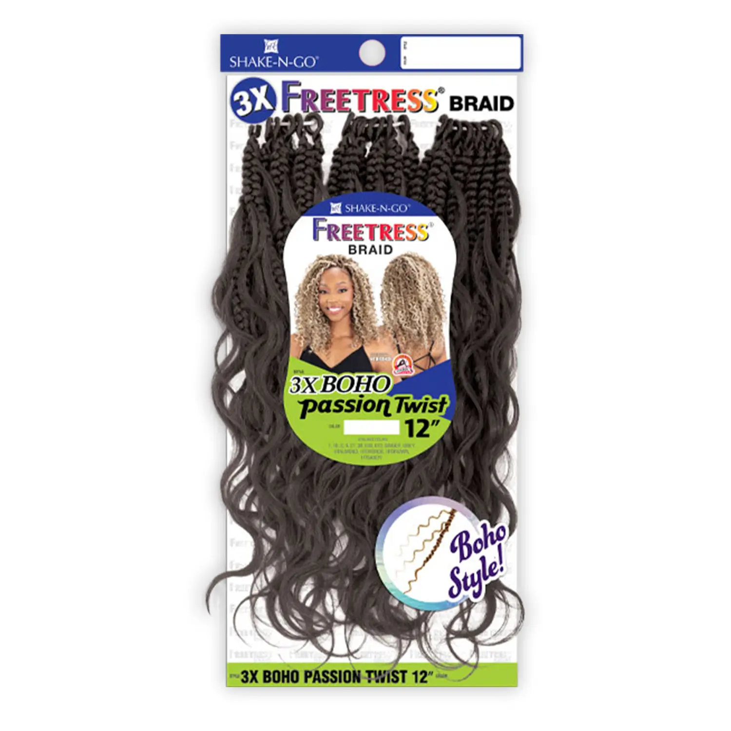 Freetress 3X Boho Passion Twist Synthetic Crochet Braids, 12 Inches with Natural Curly Ends and Mixed Lengths, Boho Twist, Synthetic Fiber, Boho Locs Synthetic Extensions & Pieces