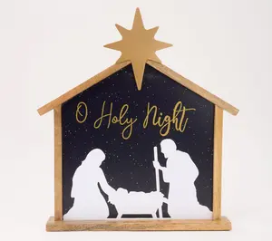 Home Reflections 13" Wooden Stable Nativity with Star