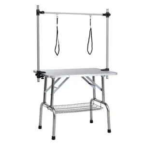 Foldable Pet Grooming Table with Tool Storage Rack Pet Bathing/Drying Table with Non-Slip Surface,Rope and Adjustable Stand,Home Salon Grade for Dog Cat Blue