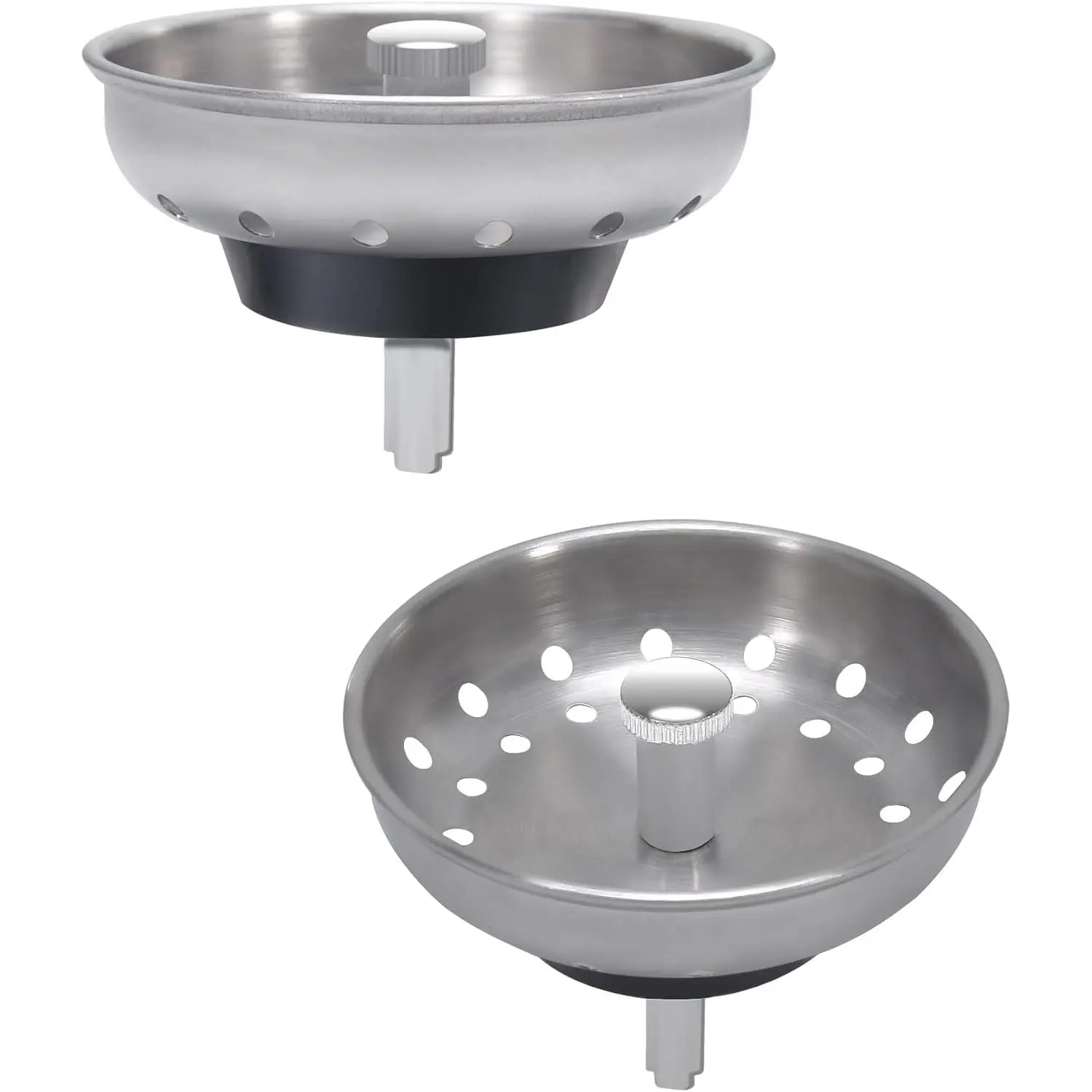 2 count Kitchen Sink Basket Strainer Replacement for 3-1/2 Inch Standard Drains Brushed Stainless Steel  Metal Center Knob with Rubber Stopper