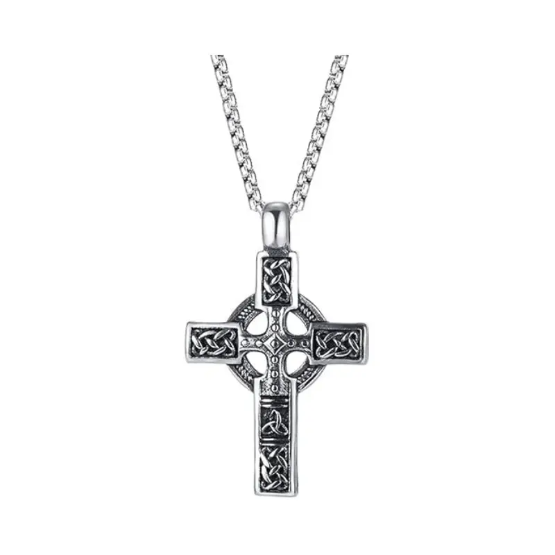 Trinity Celtic Cross Necklace - Stainless Steel Triquetra Knot Irish Pendant - Jesus Crucifix Cross