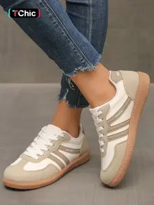 Women's Classic Striped Casual Shoes, Walking Shoes, Low Top Lace-Up, Breathable Non-Slip Rubber Sole, Campus Streetwear, All Seasons, Commute Travel