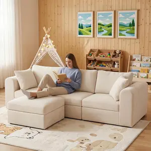 a cloud couch Modular Sectional Cloud Sofa with Chaise 4-Piece Convertible Floor Couch Plush Corduroy Boneless Set Deep Seating Comfy Upholstered No Assembly Required