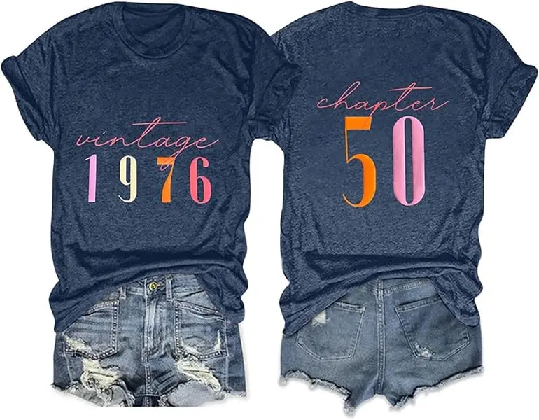 Vintage 1976 T Shirts for Women 50th Birthday Shirts Gifts Born in 1976 Tshirt Retro Short Sleeve Tee Tops aesthetic graphic tee gift for him gift for her