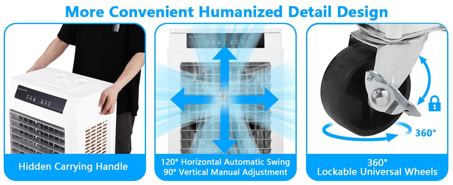 GARVEE Evaporative Air Cooler, GARVEE 3000CFM Swamp Cooler With Remote Control and 12H Timer, 4 Ice Packs, 3 Modes & Wind Speeds for Outdoor Indoor Use, 10.3 Gallon