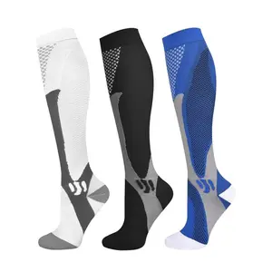 3 Pairs Sport Compression Grip Sports Running Socks for Men Women Knee High Calf Leg Athletic Support 20-30 mmHg Nylon Cotton Moisture Wicking Gift for Joggers Athletes