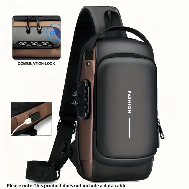 Cutecity Men's Multifunctional Anti-theft Colorblock Polyester Crossbody Chest Pack - Waterproof, Adjustable Strap, Combination Lock, Zipper, Minimalist Synthetic-PU Leather Everyday Bag for Commuting, Urban Hiking, Hand Wash Only, Casual, Basic