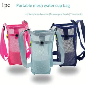 1pc Adjustable Premium Lightweight Concise Polyester Mesh Water Bottle Cup Holder - Universal Portable Travel Drink Carrier Pouch with Comfortable Shoulder Strap, Crossbody Kettle Storage Bag for Outdoor Enthusiasts and Pet Owners