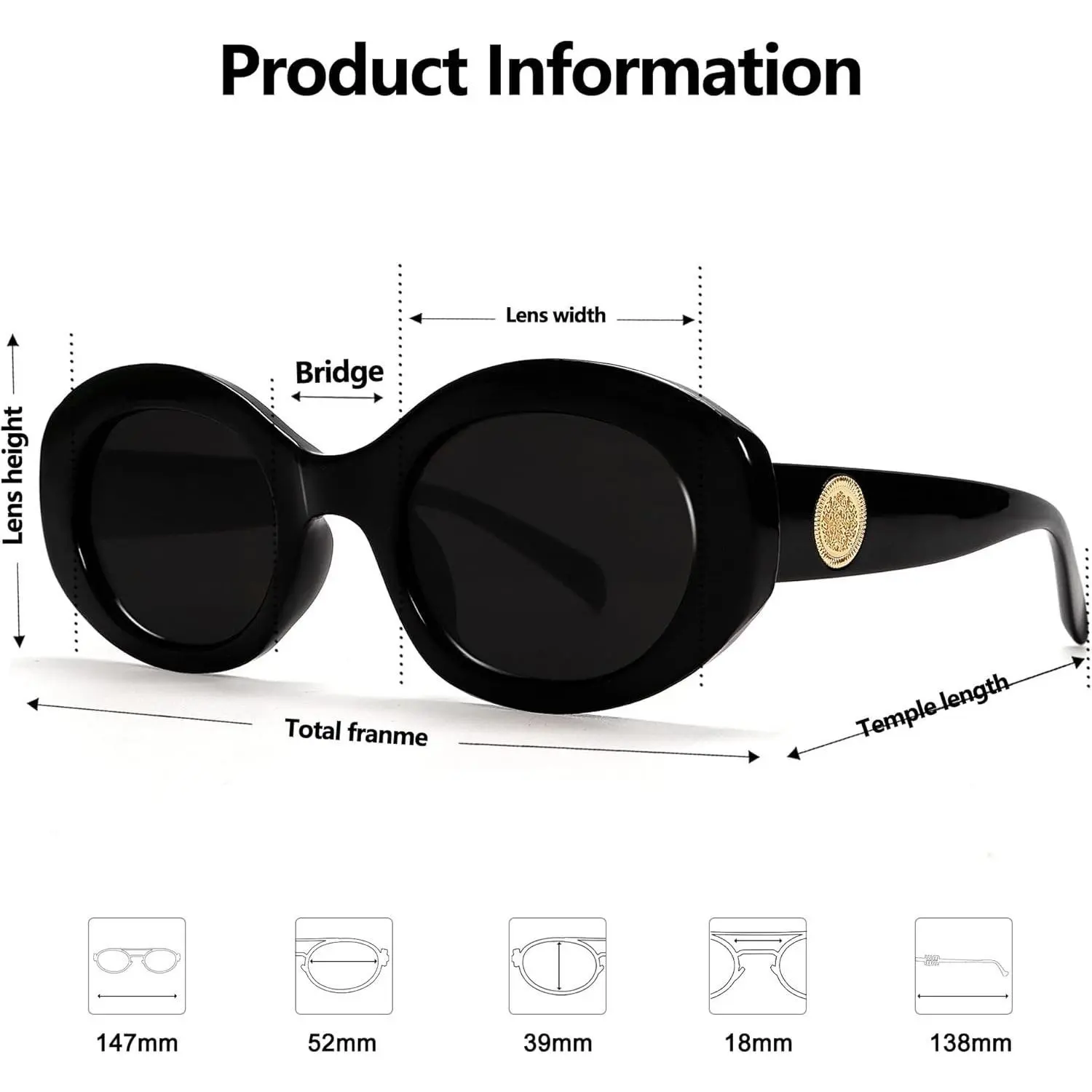 Retro Oval Sunglasses for Women 90s Round Chic UV400  display picture 1