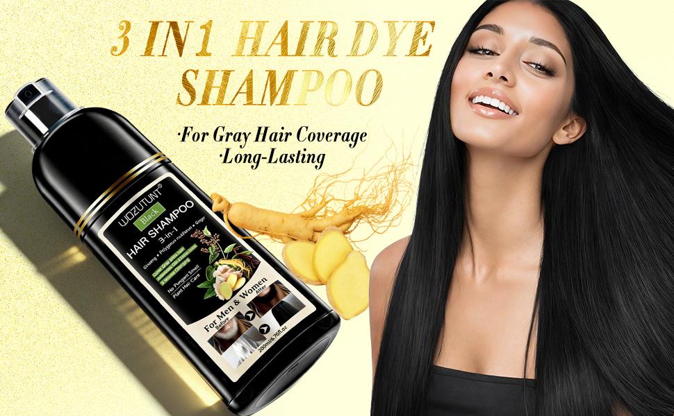 200ml 3-in-1 Black Hair Dye Shampoo Ginseng Covers Gray Hair Natural Plant Haircare Gentle Silky Smooth Coloring Convenience Revitalizes Conditioner