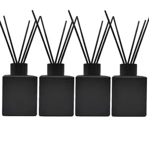 4PCS 100ml Empty Diffuser Glass bottle, Square Matte Black Reed Difffuser Jar ,Refillable Glass Aroma Bottles for Home Decor