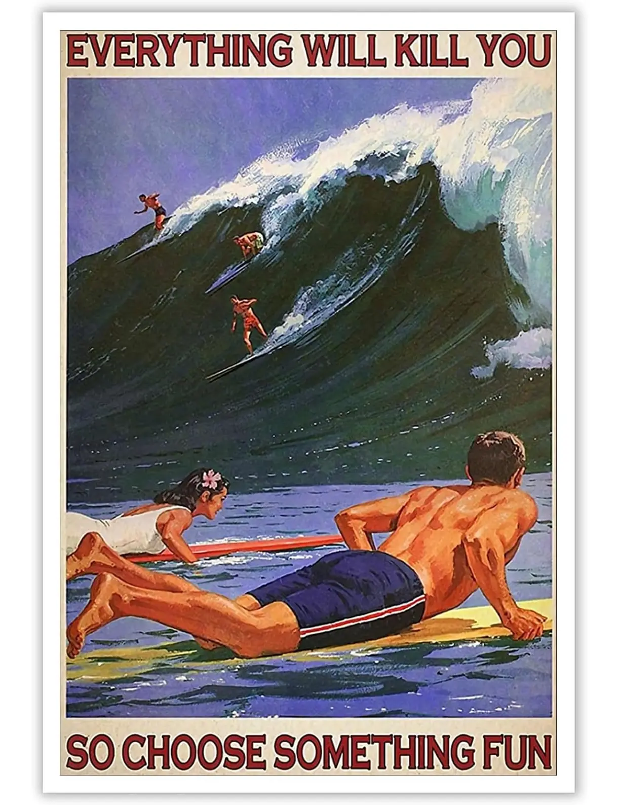 Choose Something Fun Vintage Style Poster, Surfing Art, no frame