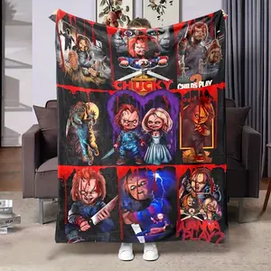 Chucky Horror Movie Series Lightweight Soft Flannel Throw Blanket |   Multipurpose, Asian Style Knit Fabric |   Digital Print Plush Blanket For Sofa, Bed, Travel |   Ideal Halloween Decoration Gift |   All Seasons soft flannel shawl