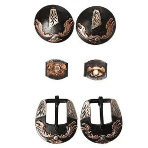 Hilason Western German Silver Hand Engraved Horse Headstall & Breast Collar Buckle Concho Set