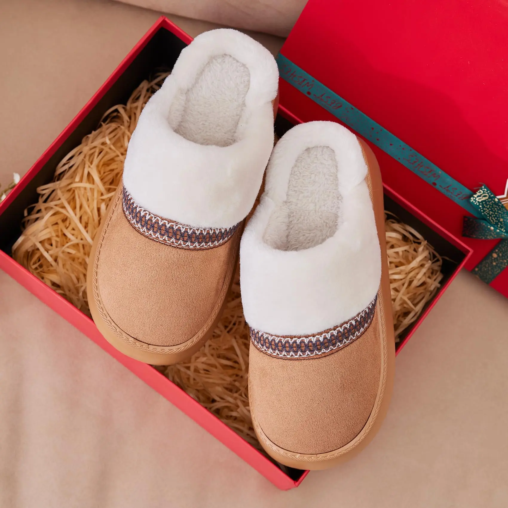 Womens Slippers for Women Cozy Memory Foam House Slippers Winter Warm Comfy Furry Shoes for Indoor Outdoor Suede Platform with Anti-Skid Sole shoes  christmas  list