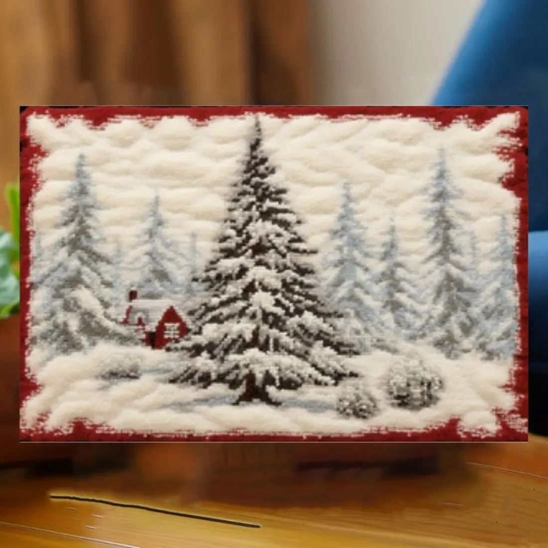 DIY Christmas Cedar Tree Latch Hook Handicraft Kits for Adults - Pre-Printed Pattern, Crochet Carpet, Needlework Cushion, Tapestry, Handmade Fabric Mat, All-Season Decoration Gift (Multicolor) 20.47in x 14.96in (52cm x 38cm)