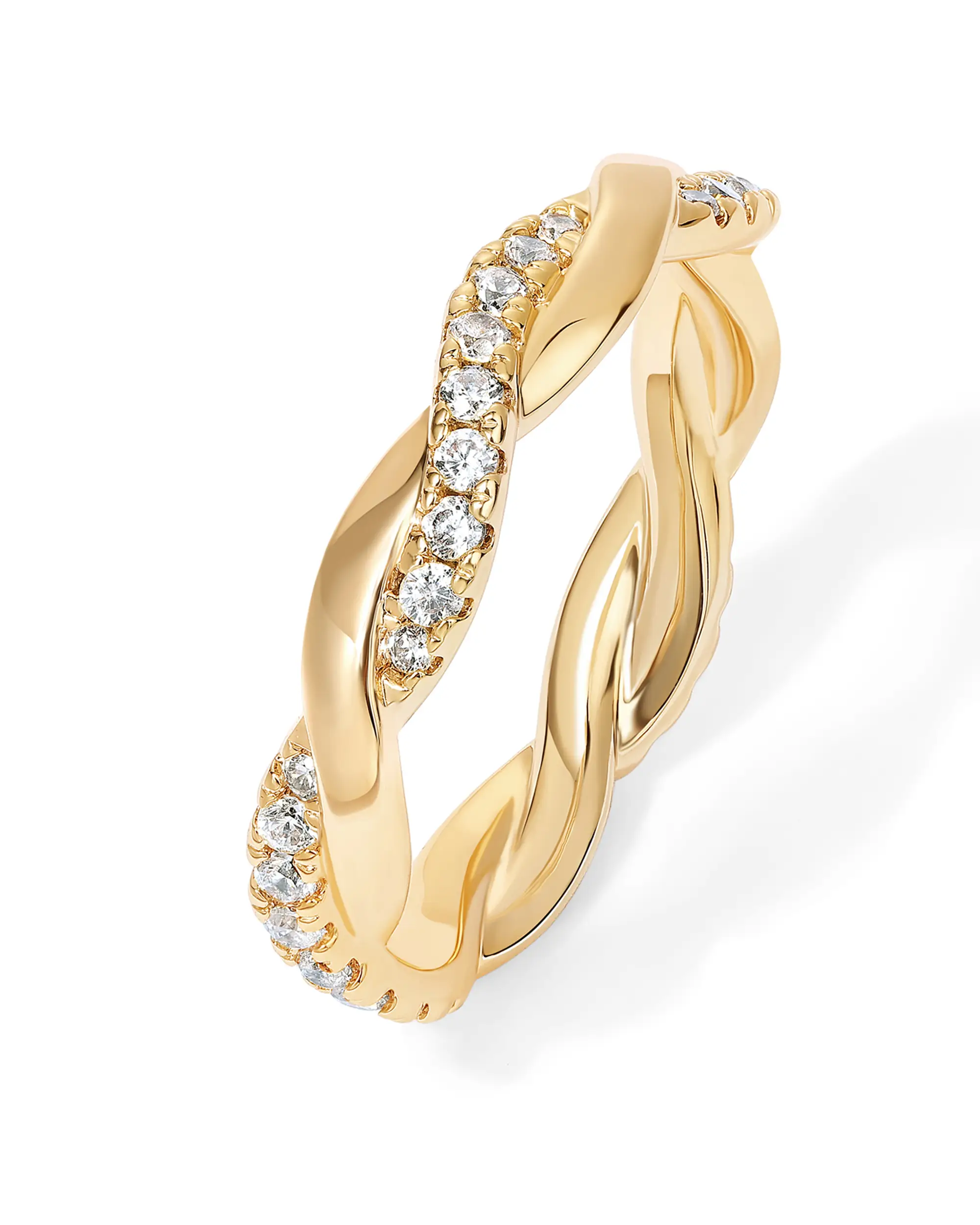 PAVOI 14K Gold Plated Cubic Zirconia Twisted Rope Eternity Band for Women