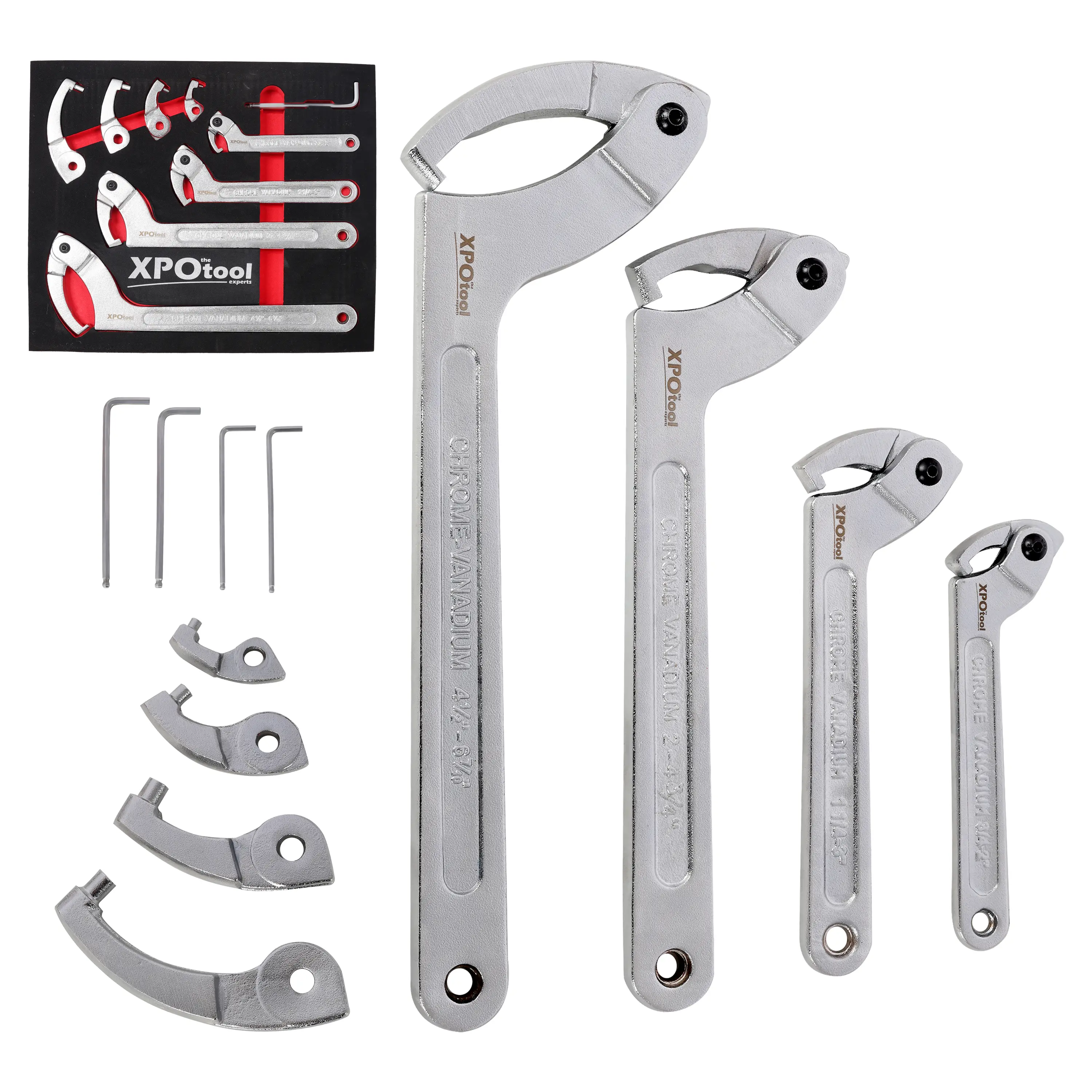 12PCS Adjustable Hook Spanner Wrench Set, C Spanner Wrench Tool Kit with Multiple Sizes, Chrome Vanadium Steel Pin Wrench Set for Motorcycle Coilover Suspension, Shock Adjustment, Automotive Repair and Mechanical Maintenance