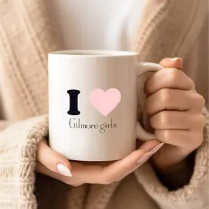 Gilmore Girls Ceramic Coffee Mug, "I Love Gilmore Girls" Print, Insulated Tea Cup with Handle, Perfect Gift for Women & Teen Girls, Ideal for Office, Outdoor Use, White Elephant Present, Funny Sayings Mug