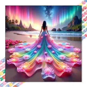 1 set of DIY diamond painting kit, 5D diamond art set, DIY decoration rainbow skirt hem, seaside scenery, night sky aurora mosaic, diamond art, DIY art home decoration.