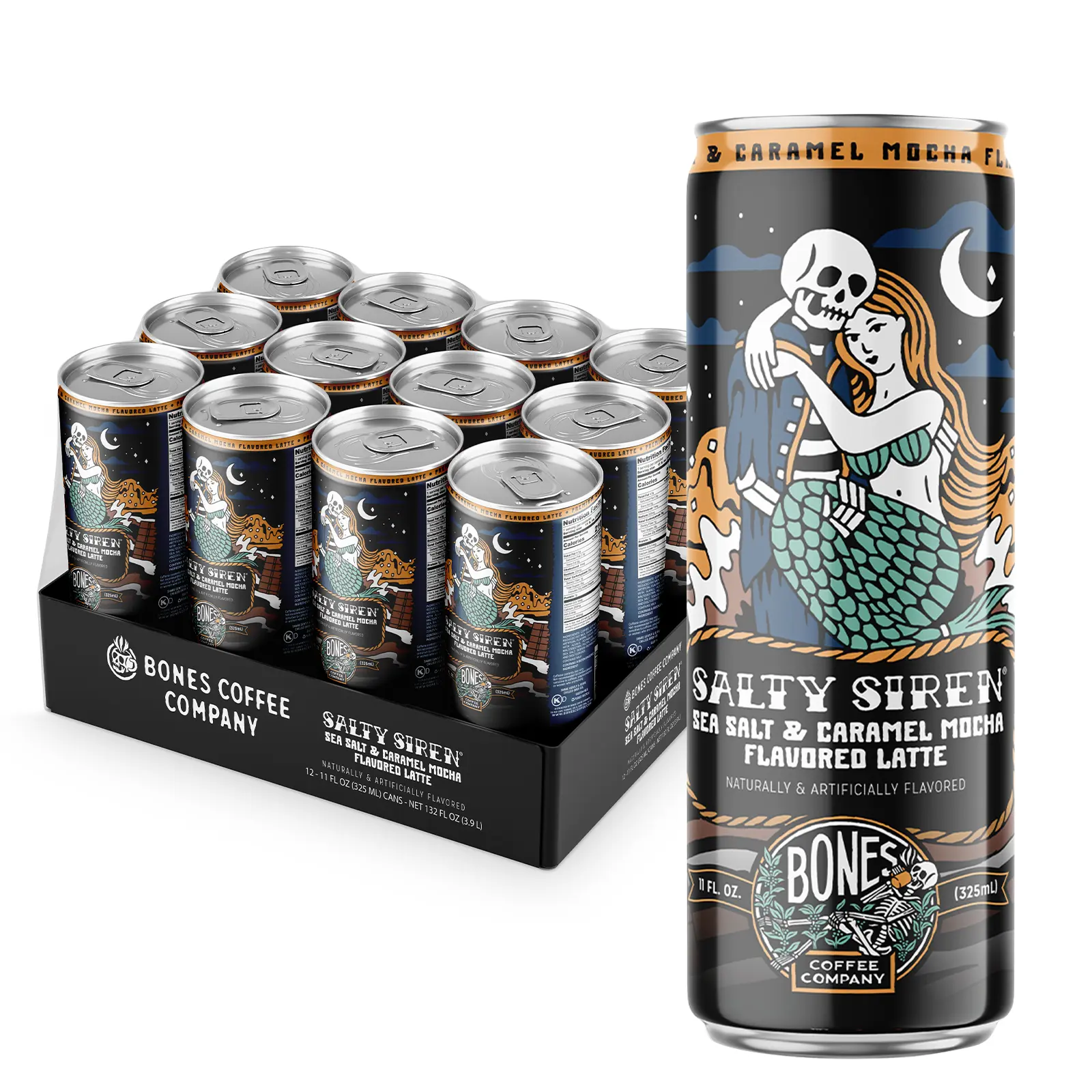 Bones Coffee Company | Salty Siren Cold Brew Latte Salted Caramel Mocha 12 Pack Ready to Drink