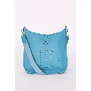 Pre-owned HERMÈS Designer Handbag/Wallet Evelyne PM Bleu Jean Clemence 2003 PHW Drop 43