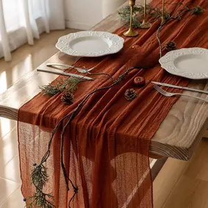 Fall Table Runner Terracotta Rust Gauze 120 Inch 10 FT Rustic Burnt Orange Cheese Cloth for Wedding Baby Bridal Shower Party Centerpiece Sheer Thanksgiving Decor Fall Decorations for Home