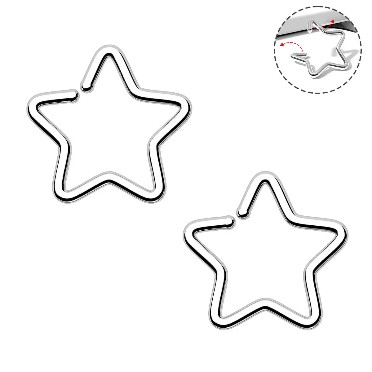 OUFER BODY JEWELRY 2PCS ASTM F-136 Titanium Nose Ring, 20G 10mm & 12mm Star Seamless Hoop Piercing Jewelry, Hypoallergenic, Nose Jewelry