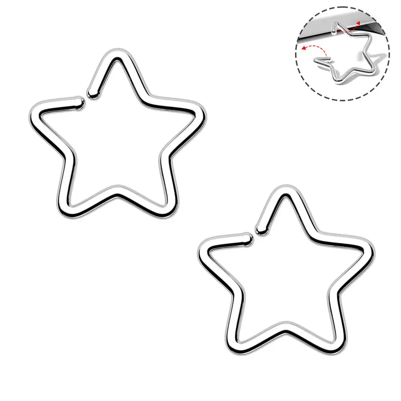 OUFER 2PCS ASTM F-136 Titanium Nose Ring Hoops, 20G 0.8mm 12mm Star Seamless Body Jewelry, Hypoallergenic Corrosion Resistant for Sensitive Skin, Easy to Clean for Daily Everyday Wear