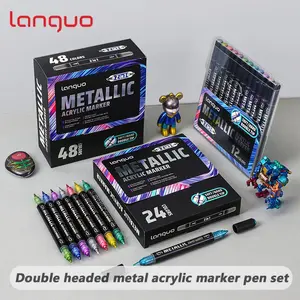 Languo 12/24/48-color double-headed acrylic marker art set, paper-impervious stackable color pens, essential for painting creation, suitable for artists, designers and students, DIY Painting Supplies, Art Materials, Art School Supplies