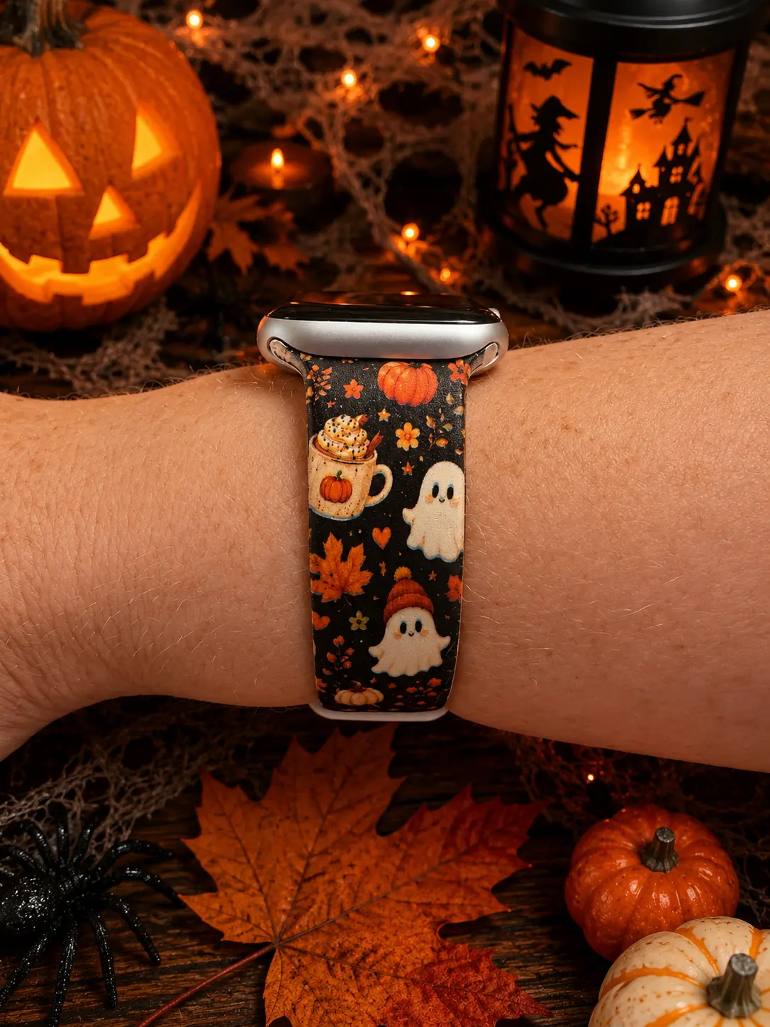 Halloween Ghosts & Pumpkin Coffee Watch Band
