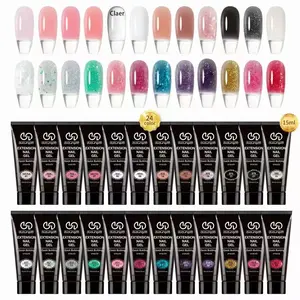Poly Nail Gel Kit, 24pcs/set Long-lasting Clear Glitter Poly Gel Nail Color Packs Art Nail Polygel for Beginners, Professional Nail Art Decoration for Home