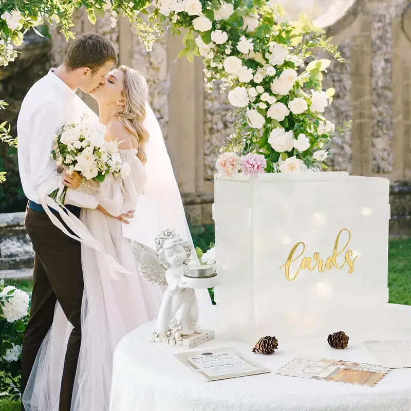 10inch Acrylic Wedding Card Box Gold Sticker Lock Party Money Gift Holder wedding cardbox