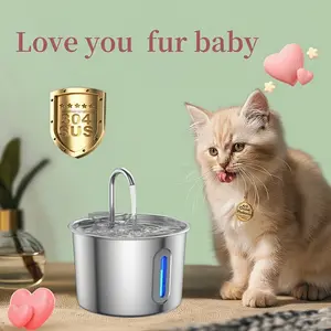 Cat Water Dispenser 2.2L Stainless Steel Automatic Fountain, Automatic Water Bowl, Ultra-Quiet USB Powered Pet Drinking Machine,  Fefill Filter Cartridge Sold Separately