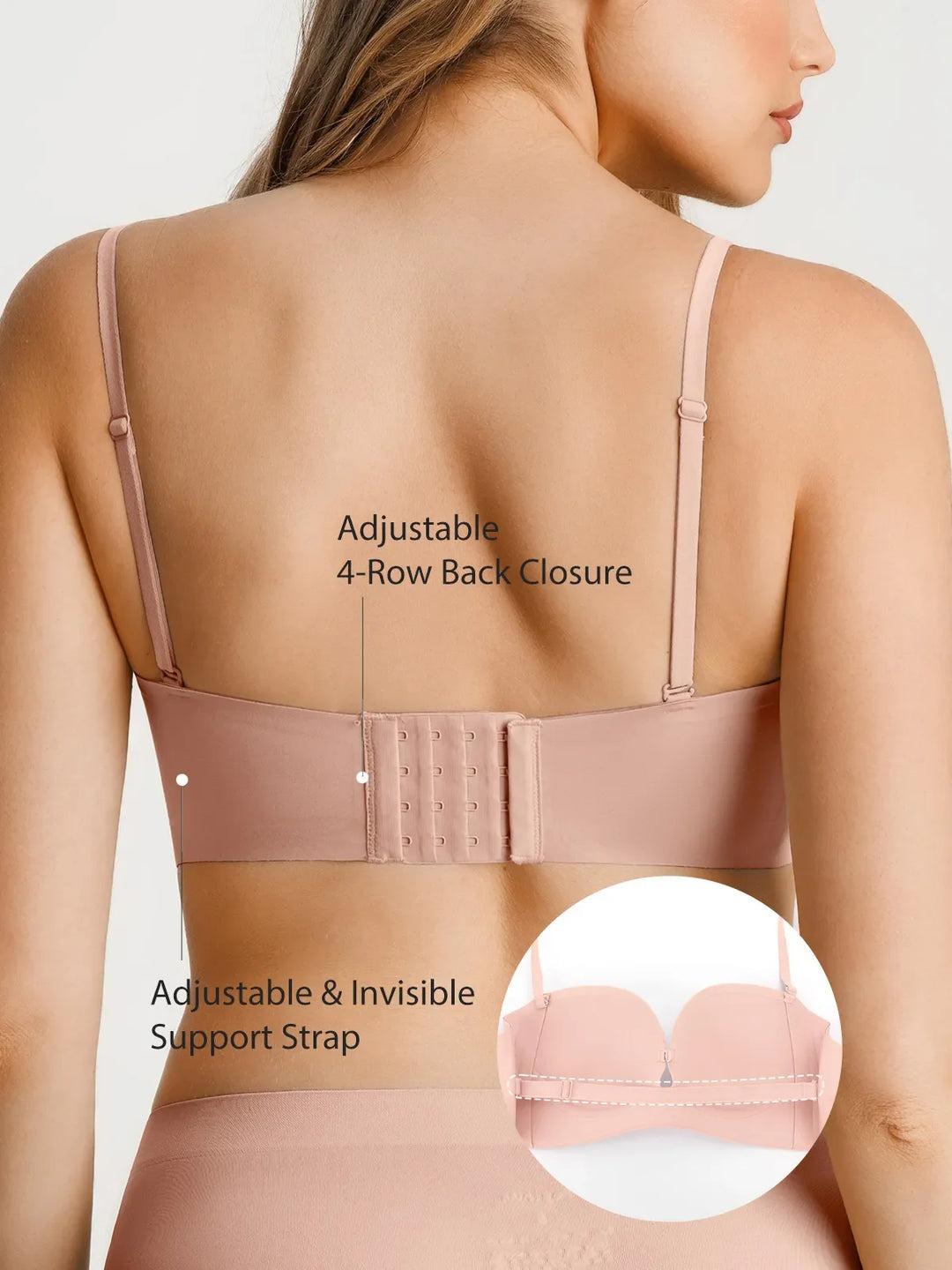 Seamless Non-Slip Popilush Shaping Strapless Bra, Removable Pads Bandeau Tube Top Bra, Wireless Invisible Push Up Support Bra for Women