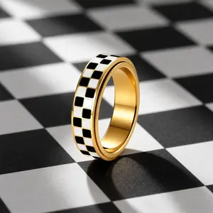 Black and white chessboard rotating ring, 6mm stainless steel anxiety relieving ring, fashionable minimalism, suitable for both men and women