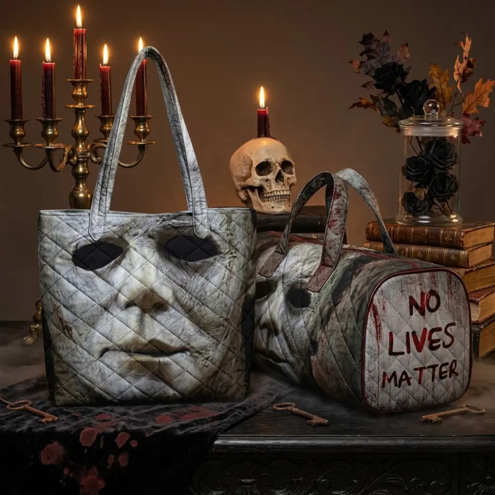 Michael Myers Quilted Tote Bag and Weekend Bag Set, Halloween Horror Mask Bloody Slasher Design, Gift for Horror Movie Fans